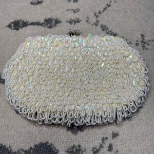 Vintage Bridal Shower Elopement Something Old Sequins Beaded Satin Lined Clutch